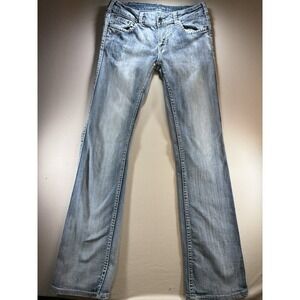 Cowgirl Tuff Jeans Wmn's 30 Blue Stretch Denim Hippie Boot Distress Grunge Flaw